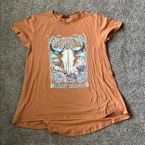 Desert Dreamer Graphic Tee - Rust Orange Short Sleeve Women’s Top